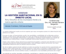 Próximo webinar gratuito UIM: LA GESTIÓN HABITACIONAL EN EL ÁMBITO LOCAL